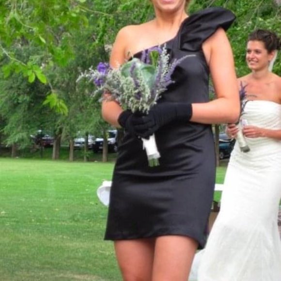 JAYGODFREY Size 4 Black One Shoulder Mini Dress - Picture 2 of 3